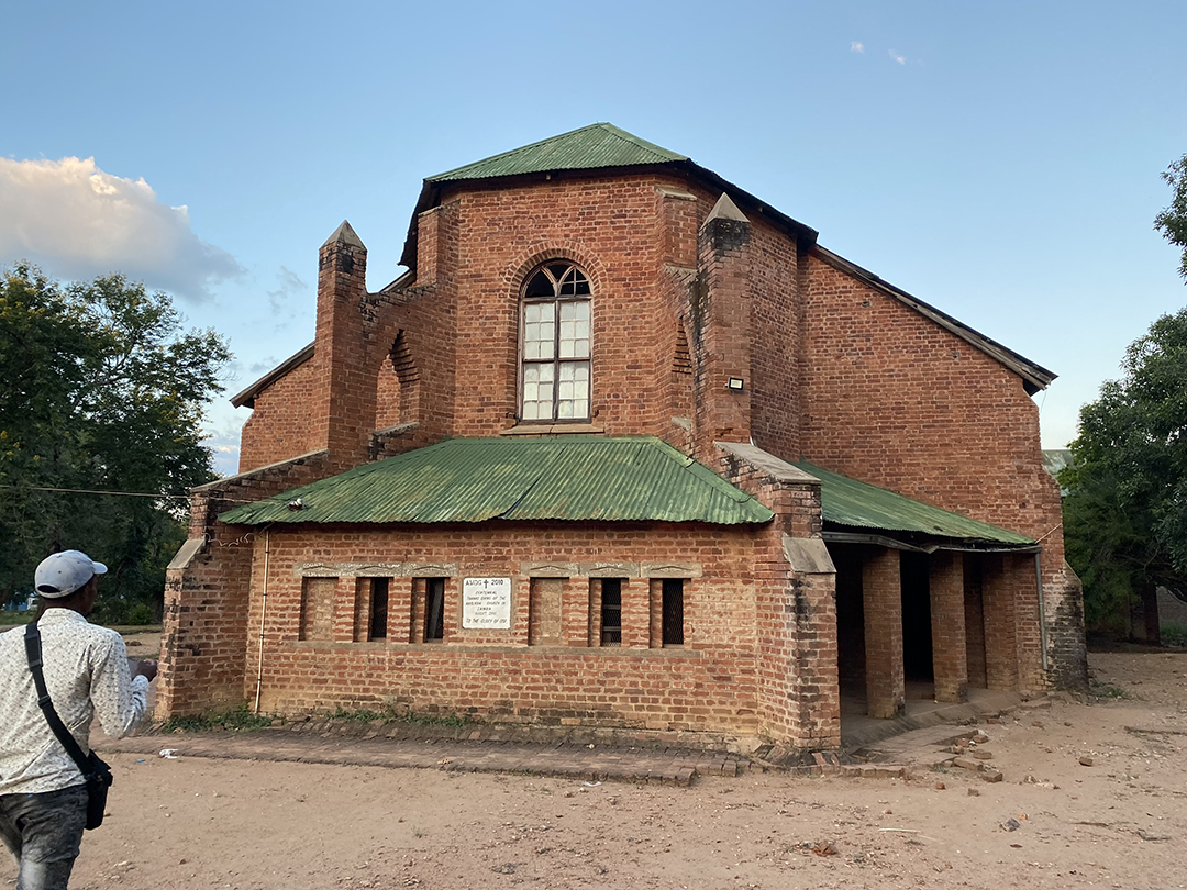 Anglican Church at Msoro, with its commemorative plaque erected in 2010, to commemorate its 100-year presence in Zambia.