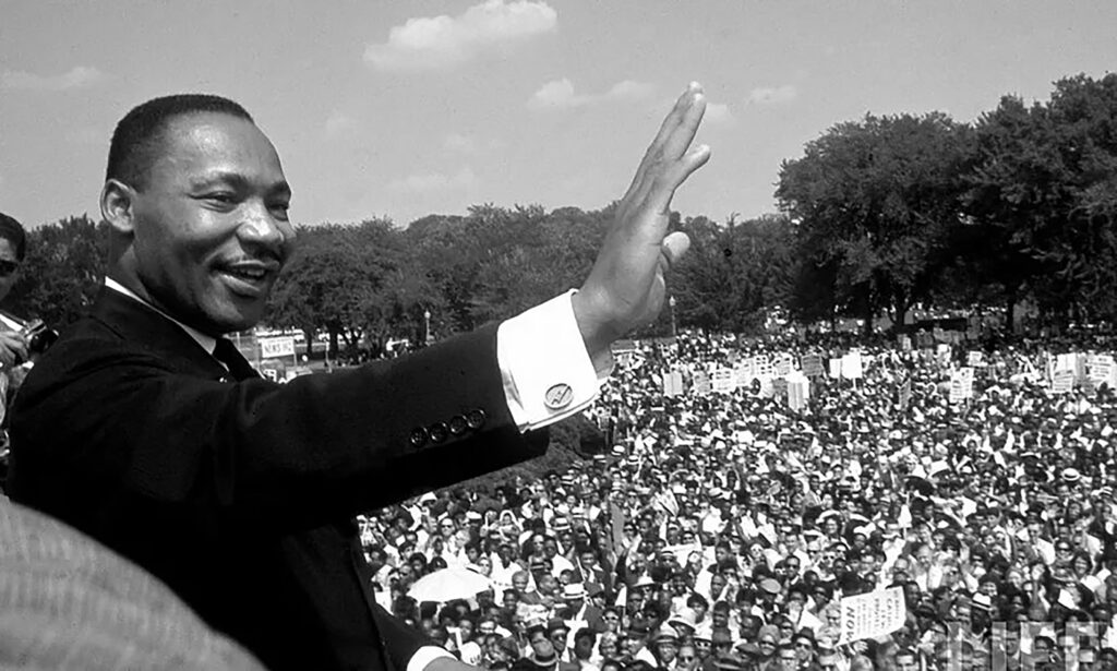 Martin Luther King Jr., iconic figure in the defence of human rights and racial equality and justice in the USA, delivering his “I Have a Dream” speech in Washington, 1963. Credit: medium.com.