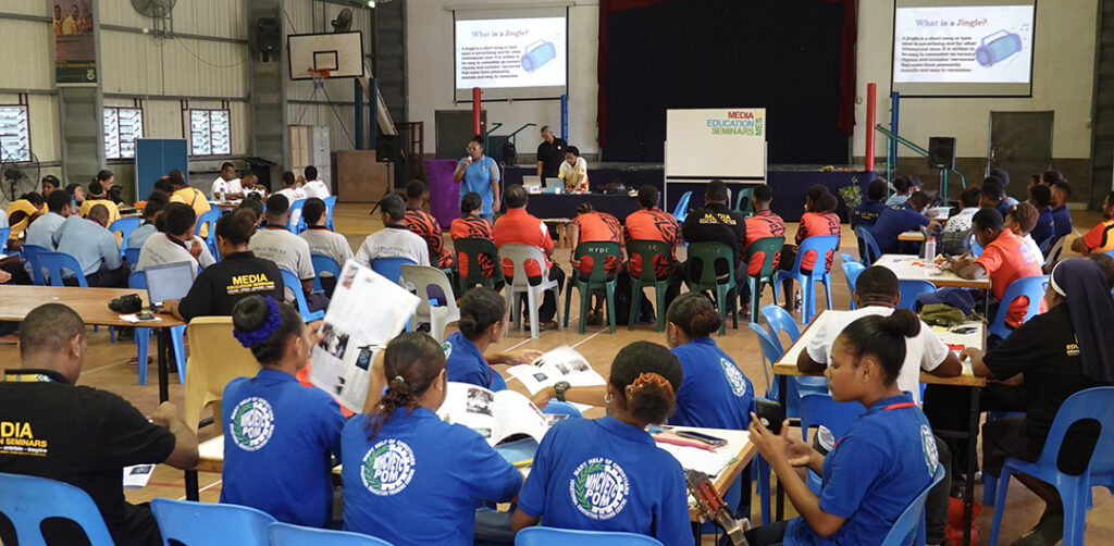 Patrina Kaboanga, media instructor at Don Bosco Technological Institute, Boroko, on a jingle session.