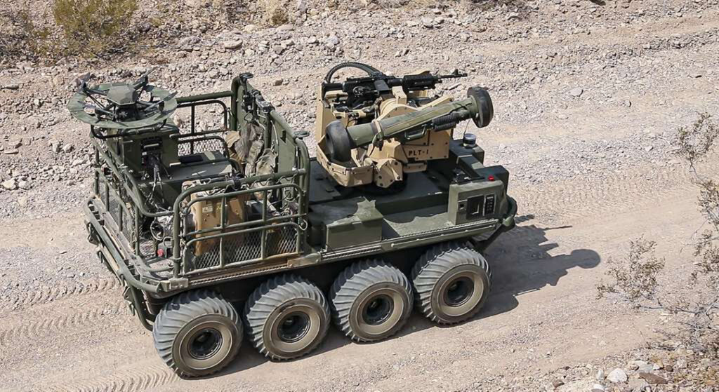 An autonomous weapons system known as “Origin”, manoeuvres through the Arizona desert terrain. Credit: U.S. Army photo by Pvt. Osvaldo Fuentes/picryl.com