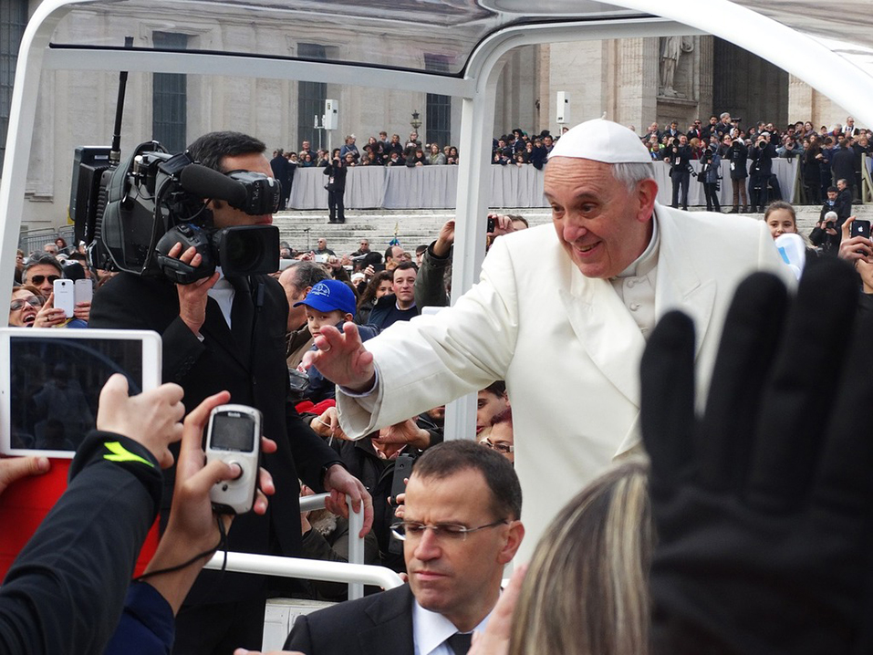 Pope Francis, who has always advocated a rational use of technology, during one of the audiences in St Peter’s square at the Vatican. Credit: picryl.com