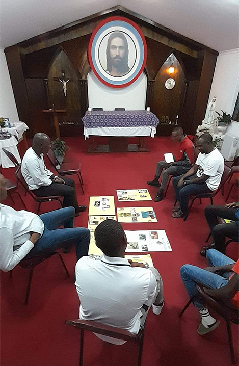 MCCJ aspirants sharing the results of their meditation through artwork during the summer vocation workshop at the Carmelites Retreat House in Benoni, Johannesburg.